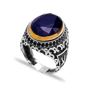 Sapphire Authentic Men Ring Wholesale Handmade 925 Sterling Silver